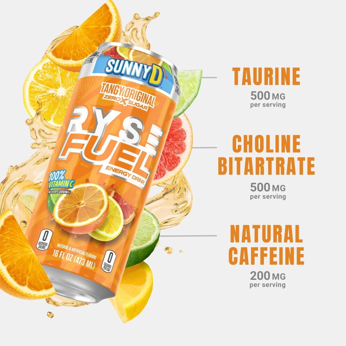 RYSE FUEL ENERGY DRINK 16OZ 12 PACK / SUNNY D TANGY ORIGINAL