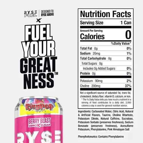 RYSE FUEL ENERGY DRINK 16OZ 12 PACK / RING POP BERRY BLAST