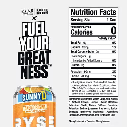 RYSE FUEL ENERGY DRINK 16OZ 12 PACK / SUNNY D TANGY ORIGINAL