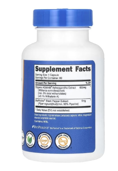 Nutricost, KSM-66, Ashwagandha Root Extract, 600 mg, 60 Capsules